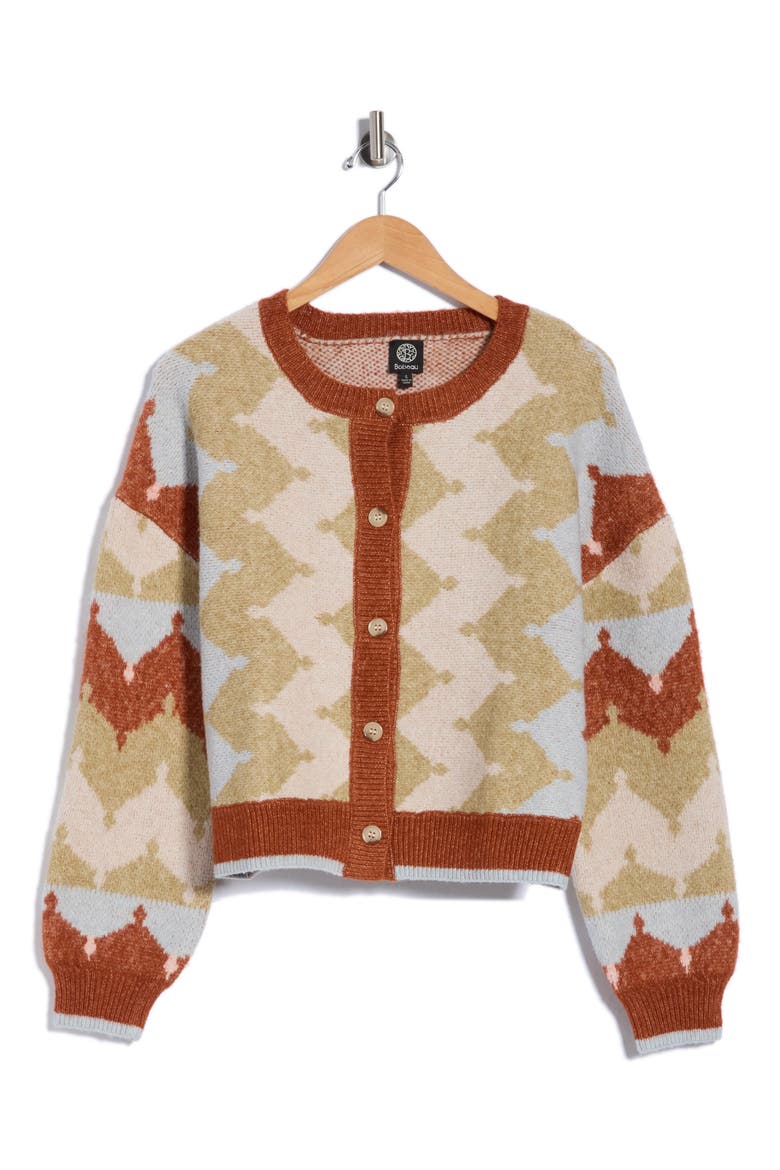 Geo Jacquard Cardigan, Alternate, color, RUST COMBO