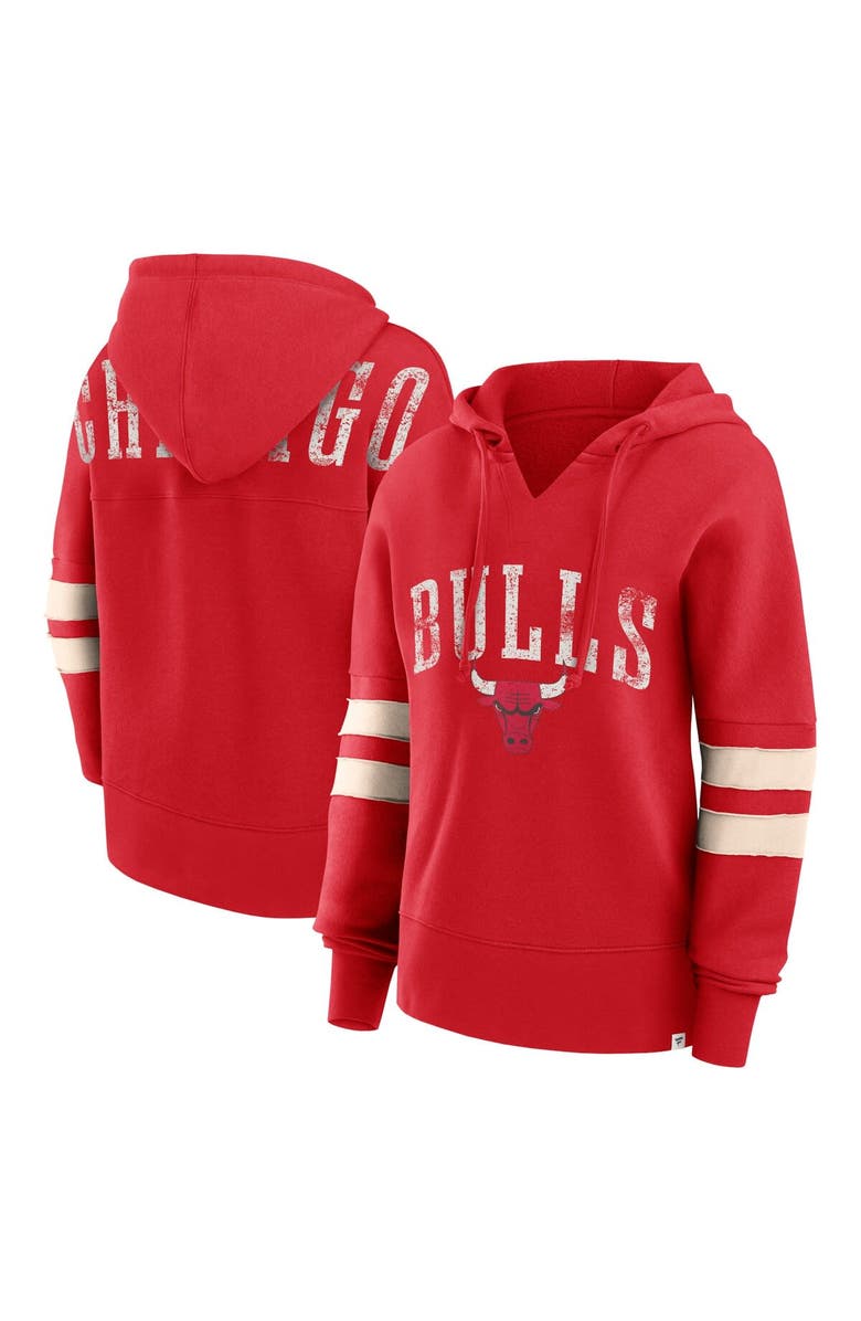 FANATICS Women's Fanatics Red Chicago Bulls Bold Move Dolman V-Neck High Hip Hoodie, Main, color, Red