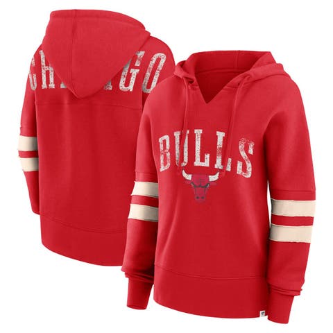 Women's Fanatics Red Chicago Bulls Bold Move Dolman V-Neck High Hip Hoodie
