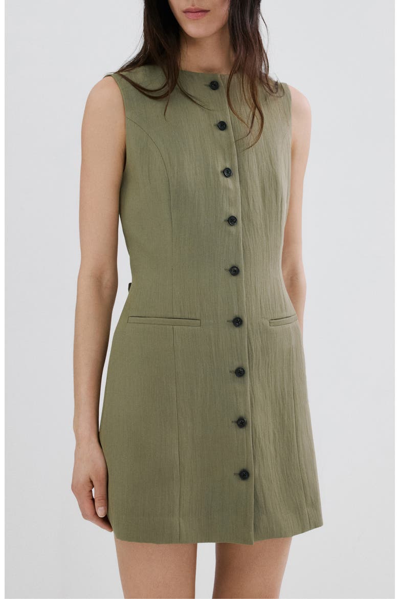 Texture Sleeveless Button Minidress, Main, color, GREEN