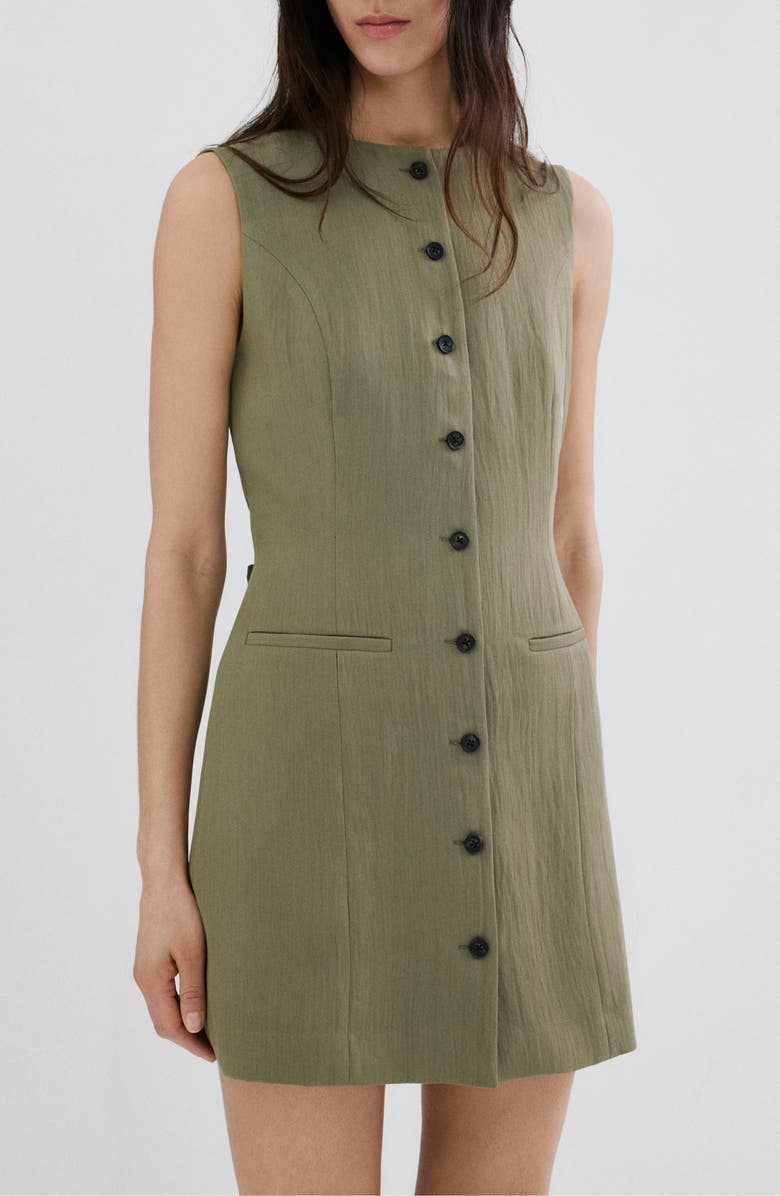 MANGO Texture Sleeveless Button Minidress, Main, color, Green