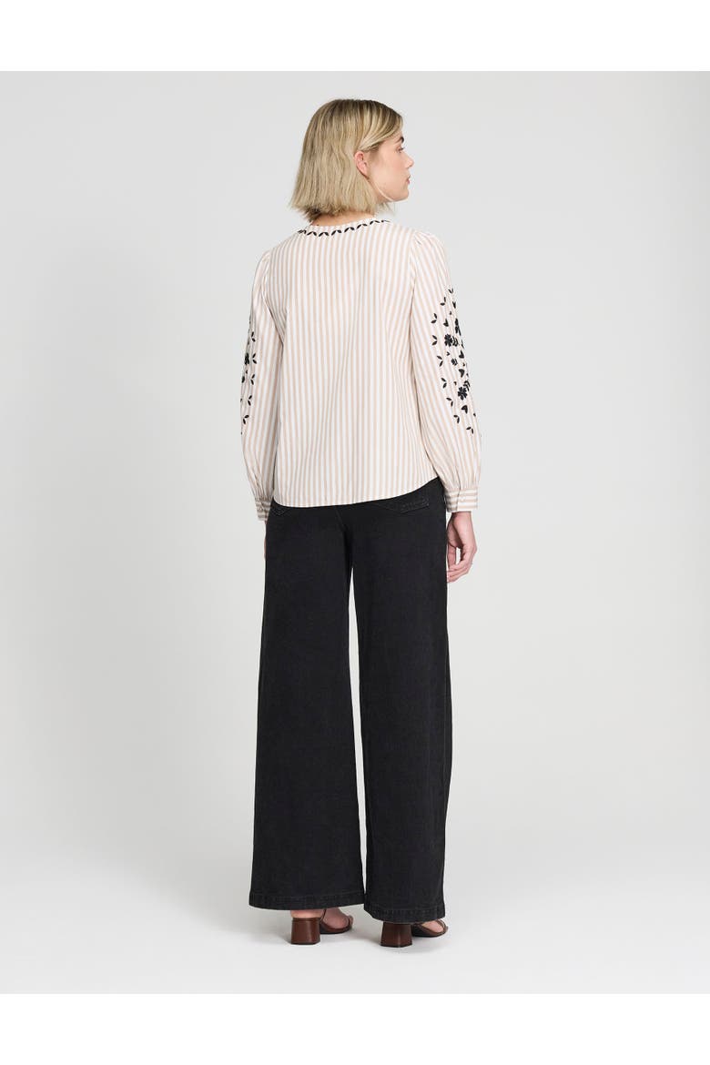 Karlee Cotton Embroidered Tie Front Top, Alternate, color, Neutral Stripe