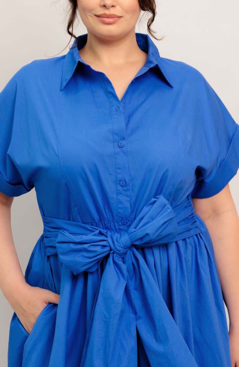 FLYING TOMATO Solid Short Sleeve Cotton Maxi Shirtdress, Alternate, color, Blue