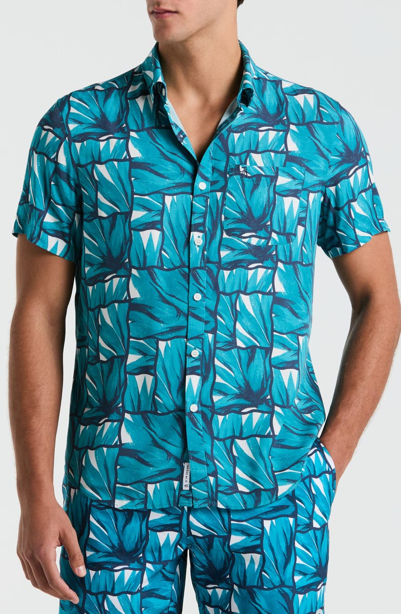 Original Penguin Agave Short Sleeve Button-Up Shirt, Main, color, Exotic Plume