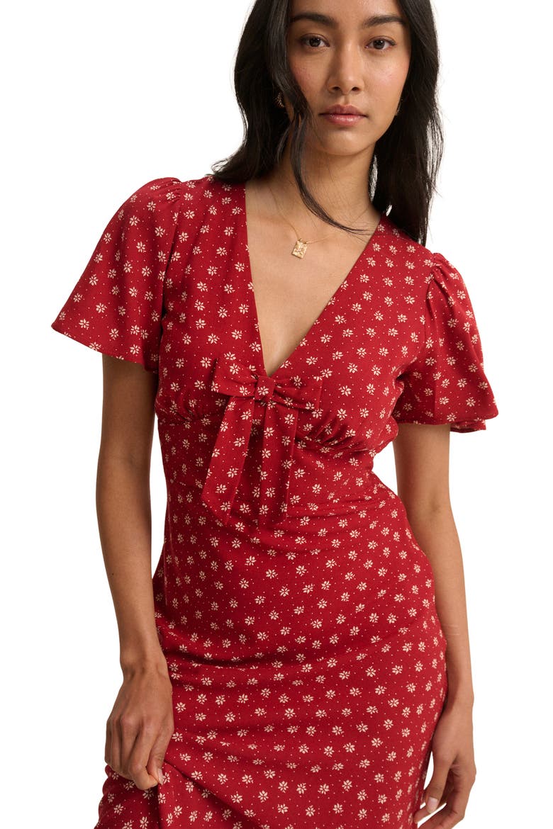 Faith Flutter Sleeve Midi Dress, Alternate, color, RED