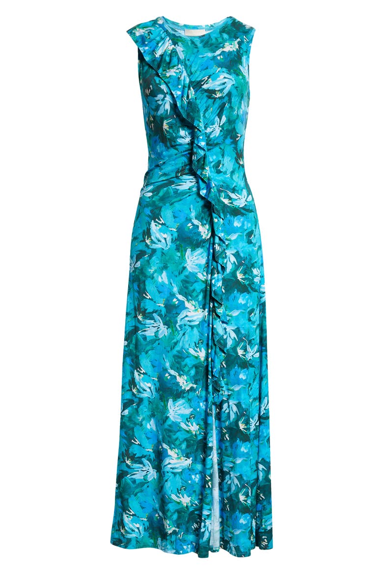 Elise Floral Print Ruffle Sleeveless Maxi Dress, Alternate, color, AZUL