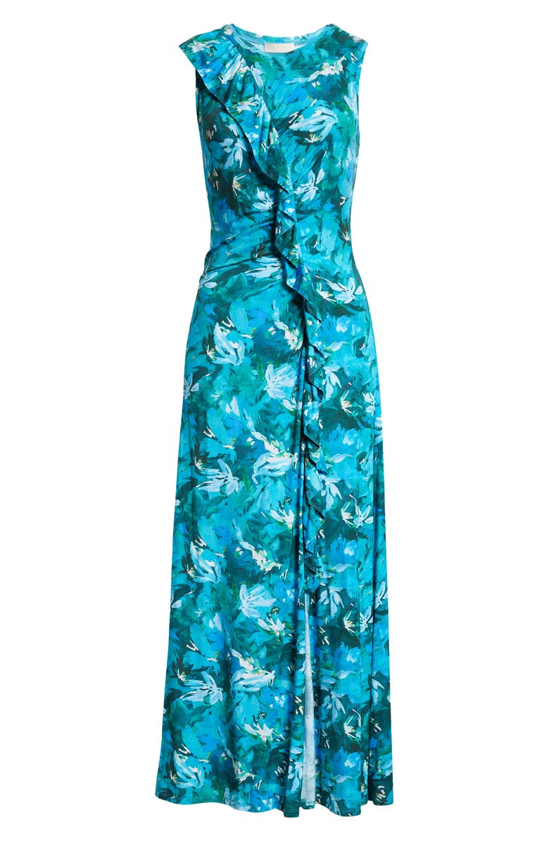 Ulla Johnson Elise Floral Print Ruffle Sleeveless Maxi Dress, Alternate, color, Azul