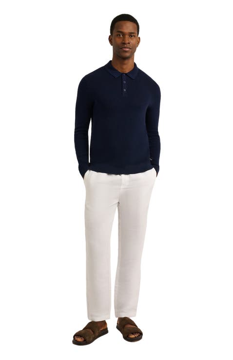 Cotton Textured Knit Long Sleeve Polo