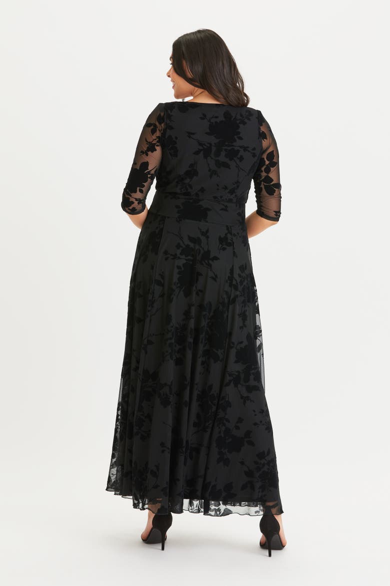Elizabeth Velvet Flocked Mesh Maxi Dress, Alternate, color, Black Floral