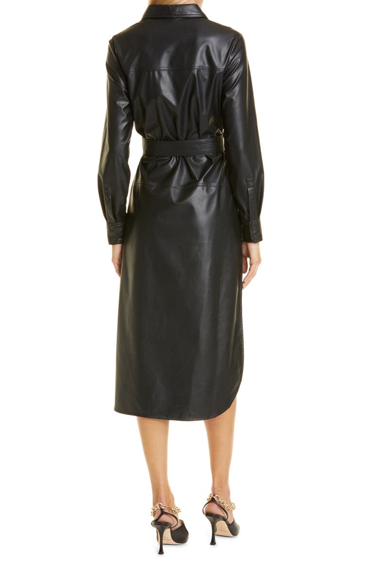 Barrkir Long Sleeve Faux Leather Shirtdress, Alternate, color, BLACK