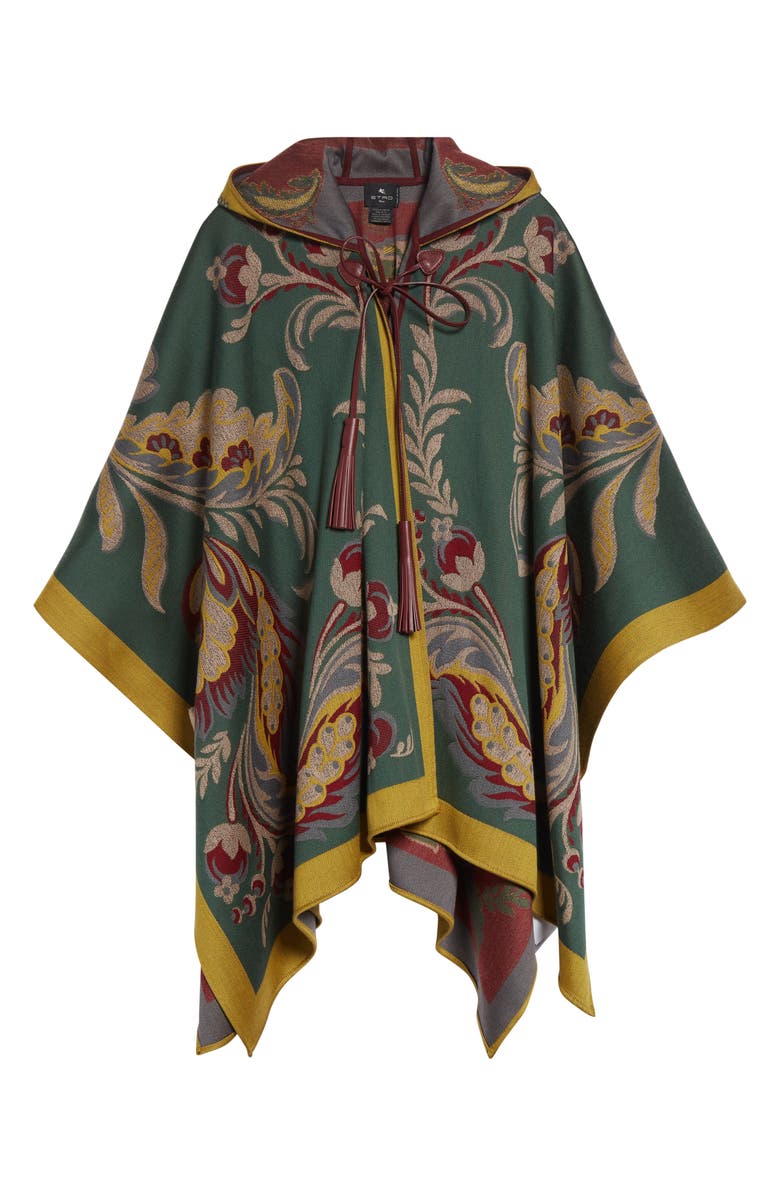 Etro Floral Jacquard Hooded Cape, Alternate, color, Printed Brown Base