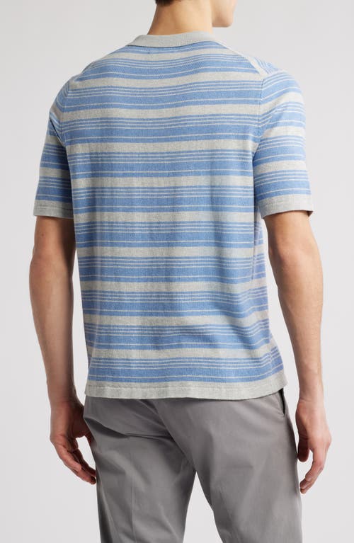 Scott Barber Stripe Johnny Collar Short Sleeve Polo Sweater In Blue