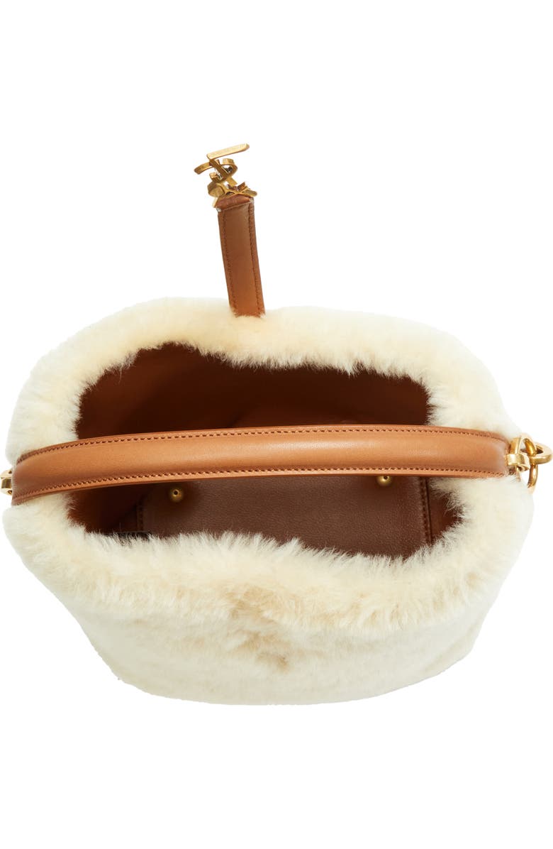 Saint Laurent Mini Le 37 Genuine Shearling Bucket Bag, Alternate, color, Cream Beige/ Brick