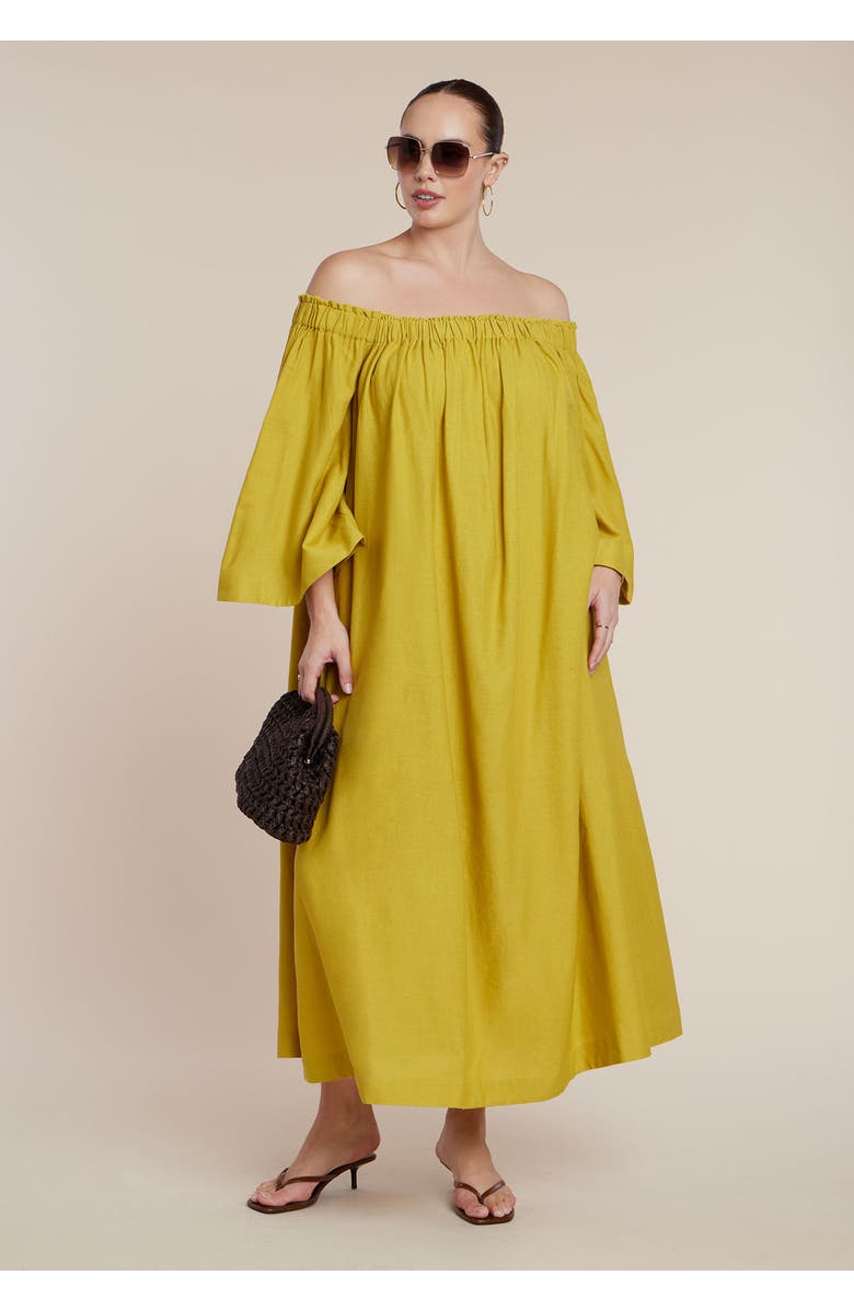 ELOQUII Off The Shoulder Easy Maxi Dress, Alternate, color, Chartreuse