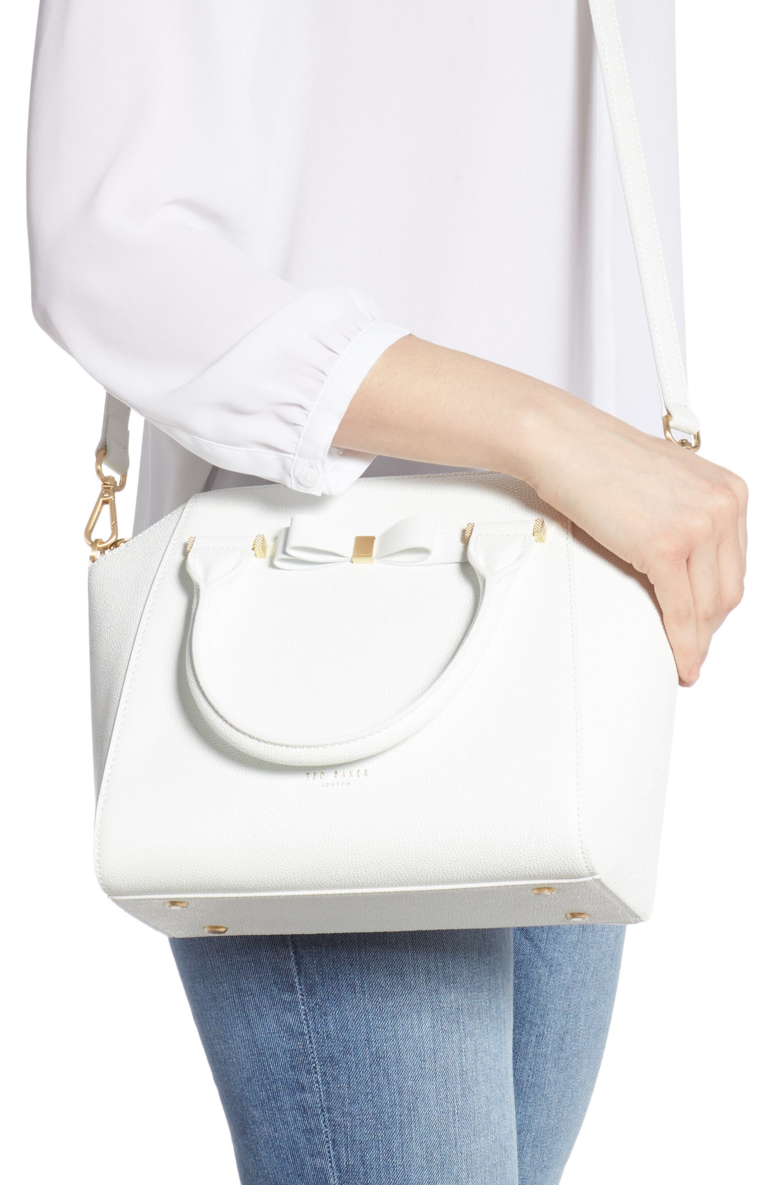 Janne Bow Leather Tote, Alternate, color, WHITE