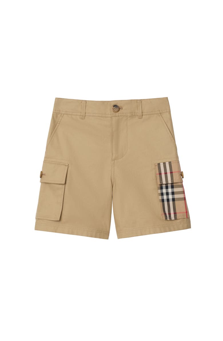 Burberry Check Trim Cotton Cargo Shorts, Main, color, Sand Beige