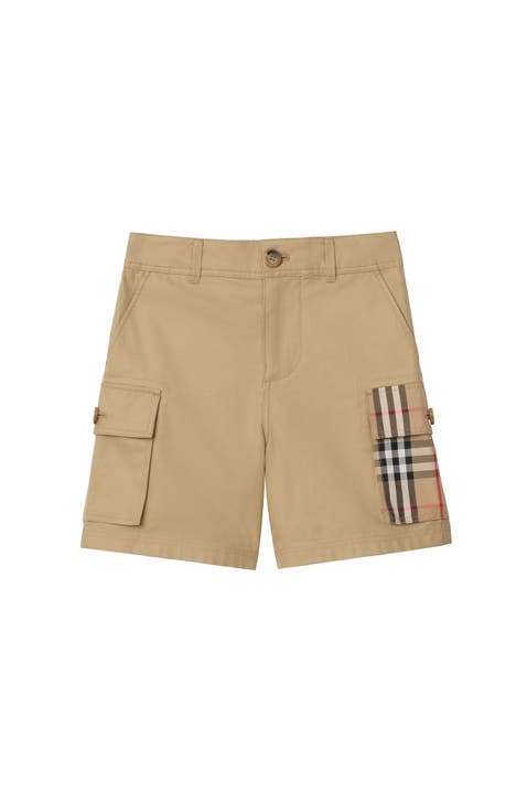 Check Trim Cotton Cargo Shorts