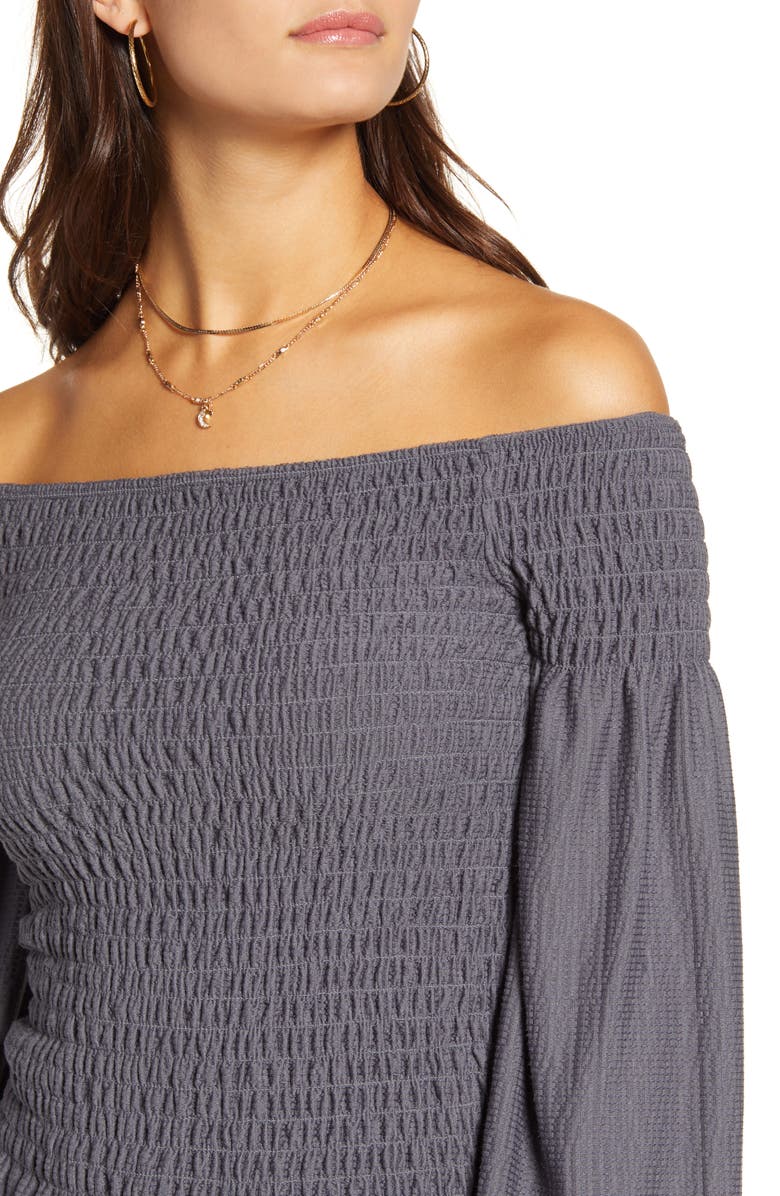 Kirious Rib Smocked Off the Shoulder Top, Alternate, color,
