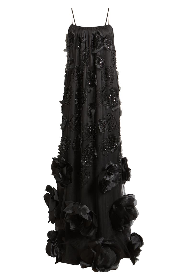 Ivy Beaded Floral Sleeveless Gown, Alternate, color, BLACK