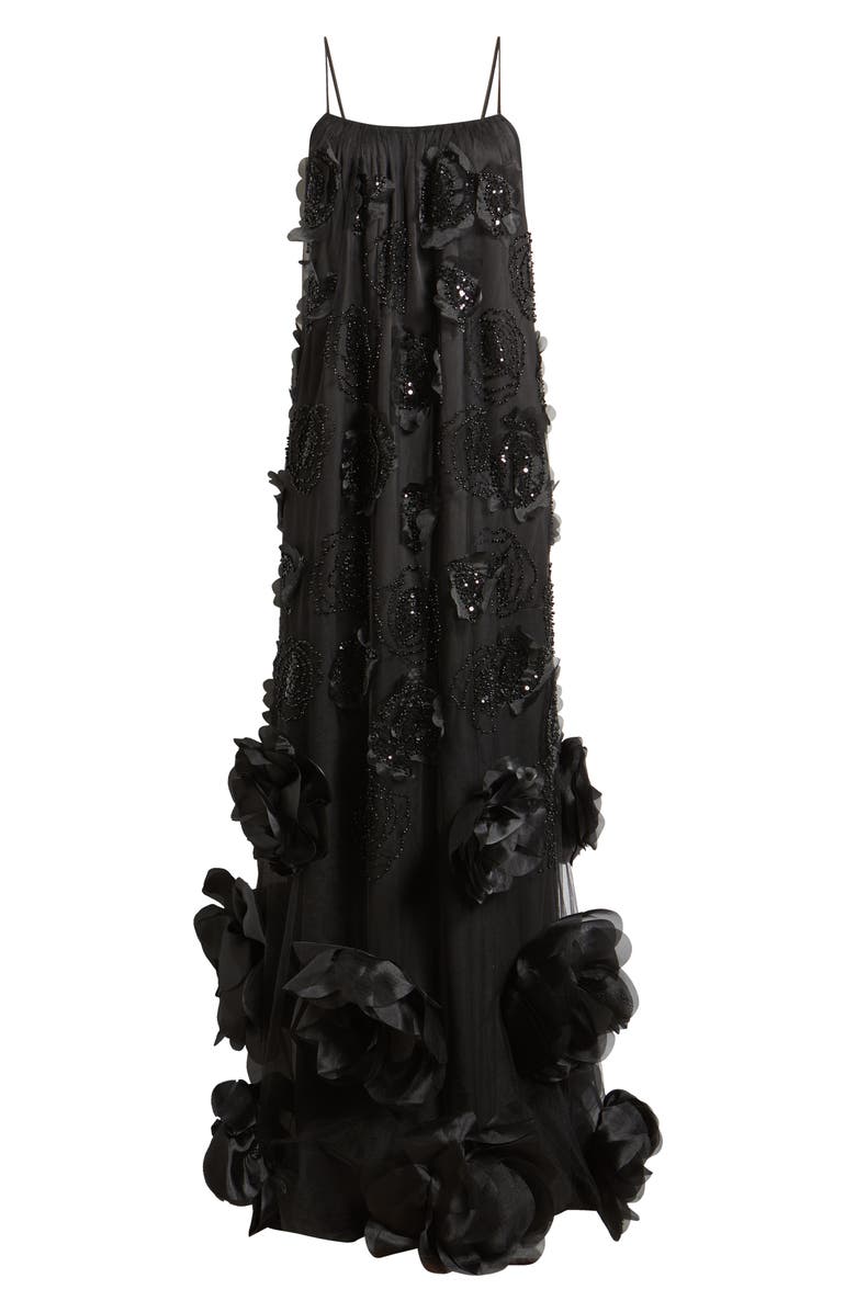 Delfi Collective Ivy Beaded Floral Sleeveless Gown, Alternate, color, Black