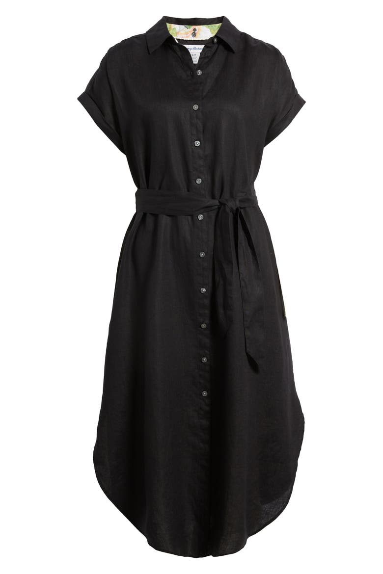 Coastalina Linen Midi Shirtdress, Alternate, color, BLACK