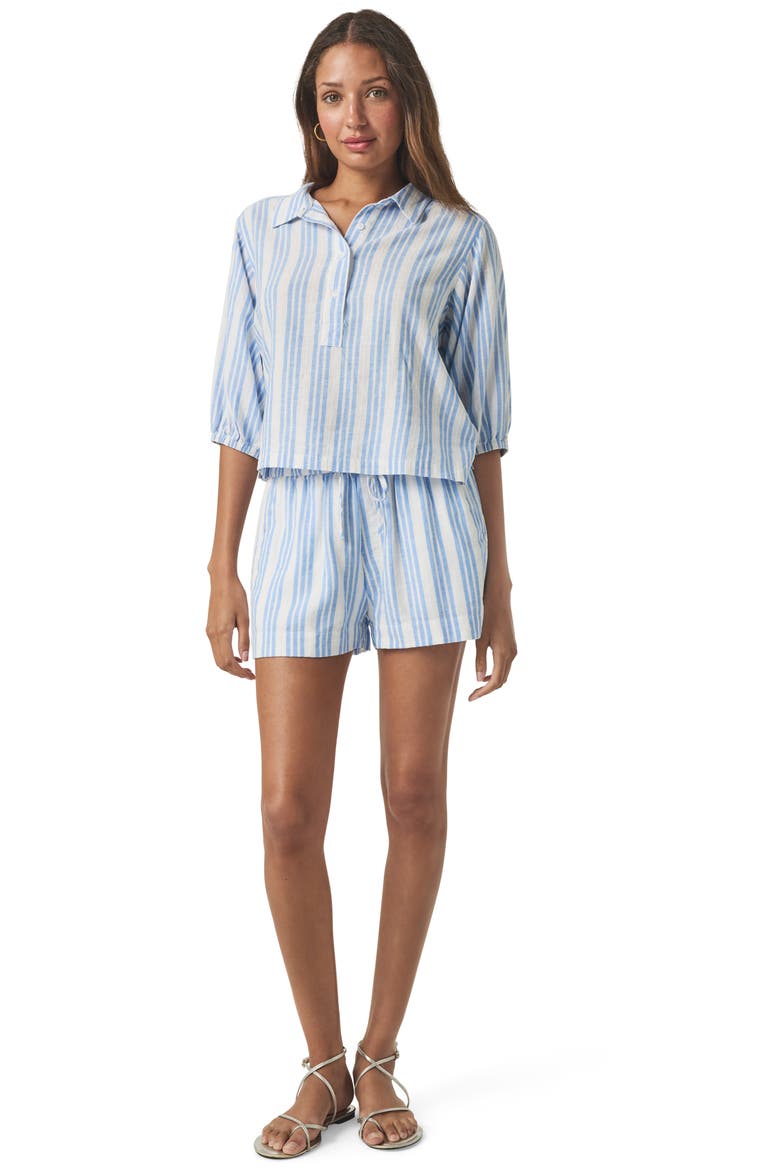 Allison Variegated Stripe Linen Blend Top, Alternate, color, STEEL BLUE/ WHITE