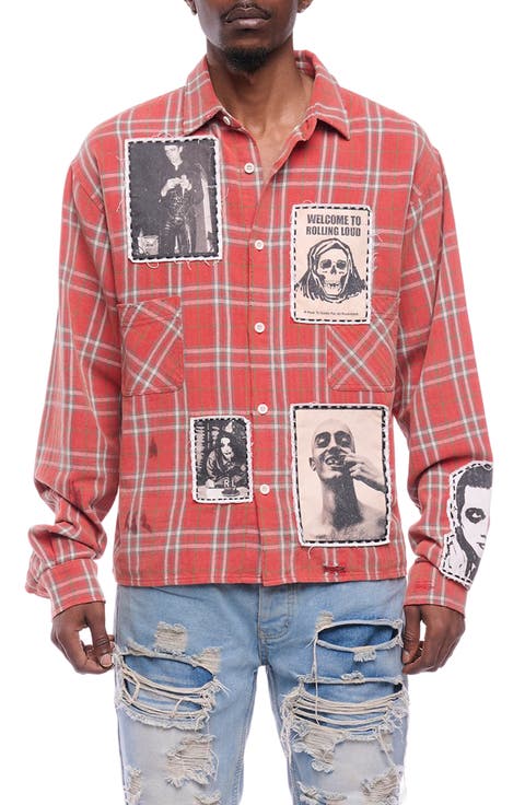 Anarchy Plaid Cotton Flannel Button-Up Shirt Jacket
