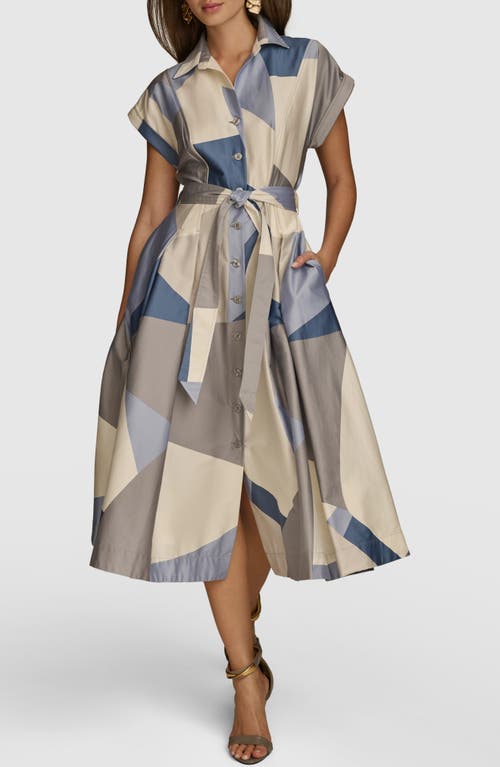 Donna Karan New York Geo Colorblock Belted Midi Shirtdress in Arctic Frost Multi 