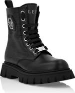 PHILIPP PLEIN Nappa Leather Mid Boots Hexagon Monogram Girl