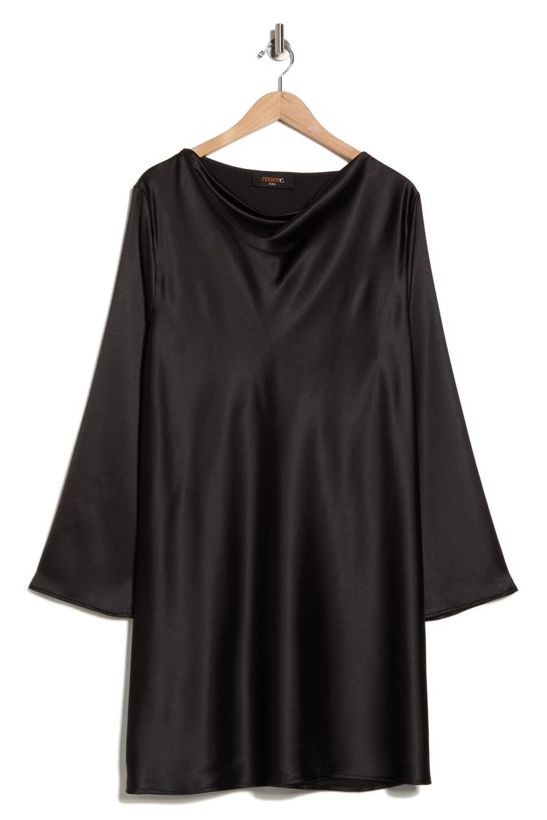Cowl Neck Long Sleeve Satin Minidress, Alternate, color, BLACK