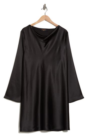 Renee C Cowl Neck Long Sleeve Satin Minidress In Black