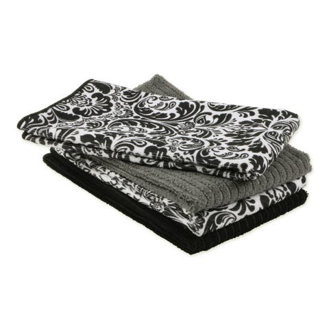 Black Damask Microfiber Dishtowel Set/4
