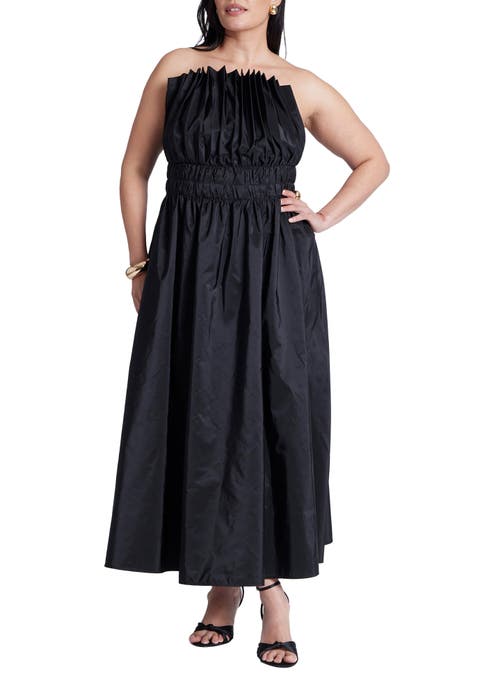 Pleated Ruffle Neckline Midi Dress (Plus Available)