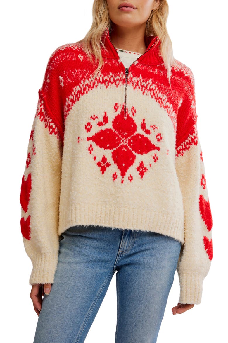 Mythical Half Zip Pullover, Main, color, VANILLA SCARLET COMB