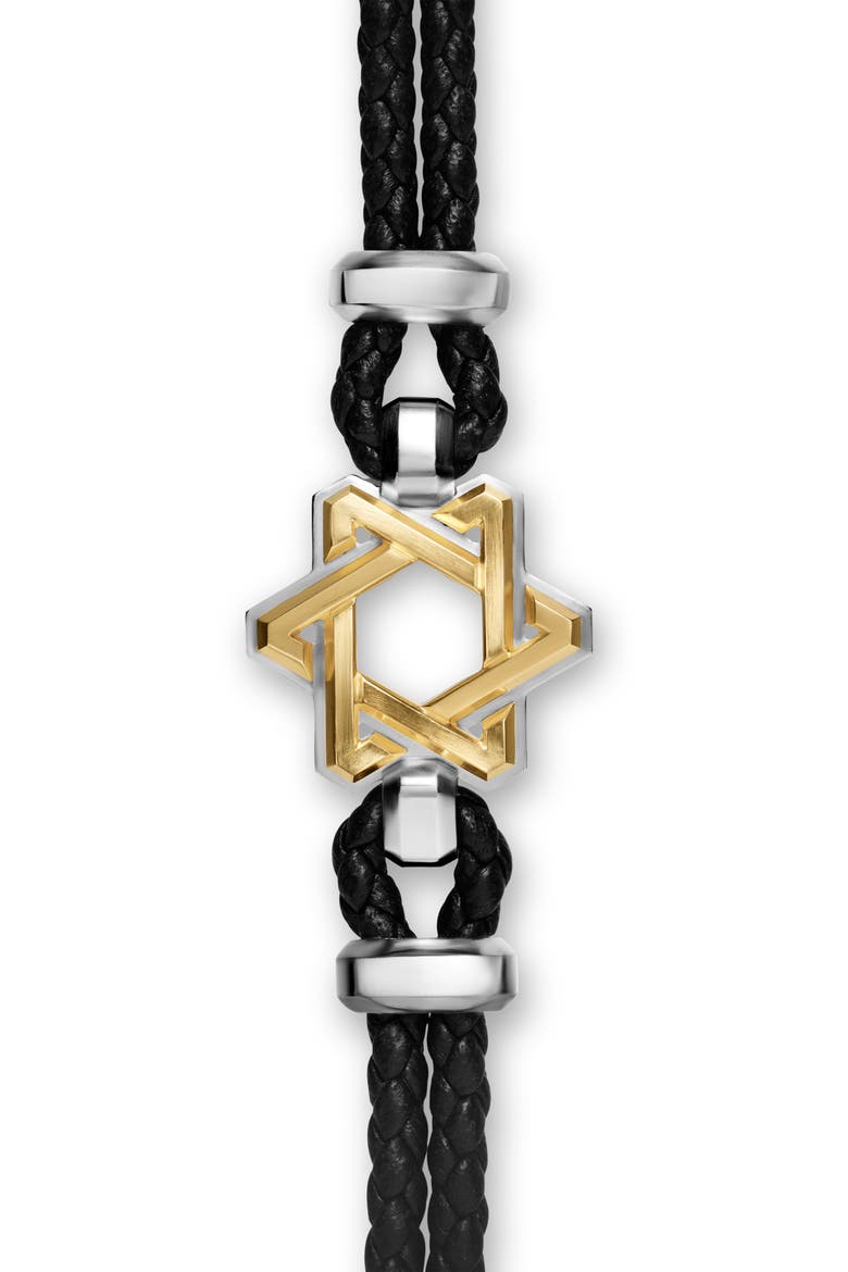 Streamline Star of David Bracelet in Black Leather with Sterling Silver & 14K Yellow Gold, 18mm, Alternate, color, SILVER