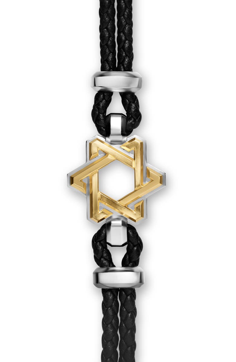 David Yurman Streamline Star of David Bracelet in Black Leather with Sterling Silver & 14K Yellow Gold, 18mm, Alternate, color, Silver