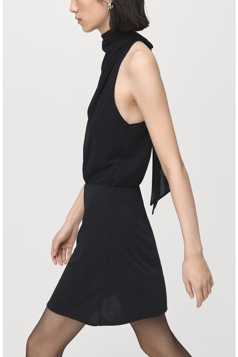 Tie Neck Minidress, Main, color, BLACK
