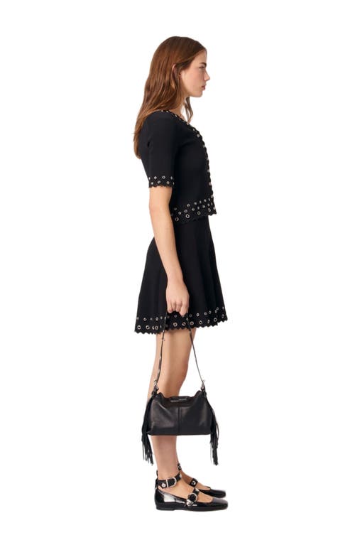 Maje Cropped Cardigan With Eyelets In Black