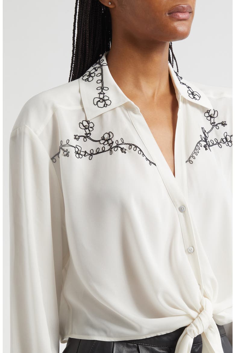Marianna Embellished Tie Front Shirt, Alternate, color, IVORY/BLACK