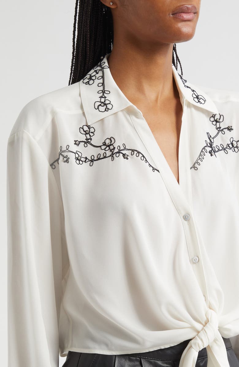 Cinq à Sept Marianna Embellished Tie Front Shirt, Alternate, color, Ivory/Black