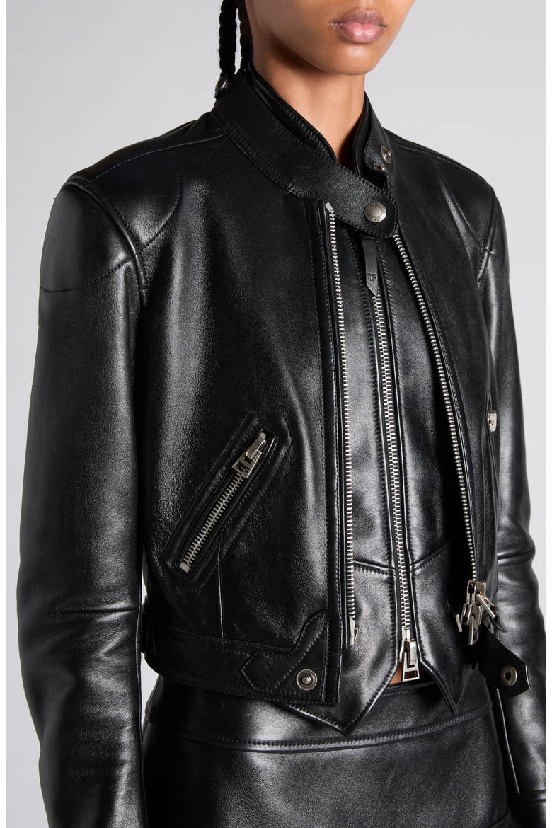 TOM FORD Glossy Plongé Lambskin Leather Zip Jacket (Women) | Nordstrom