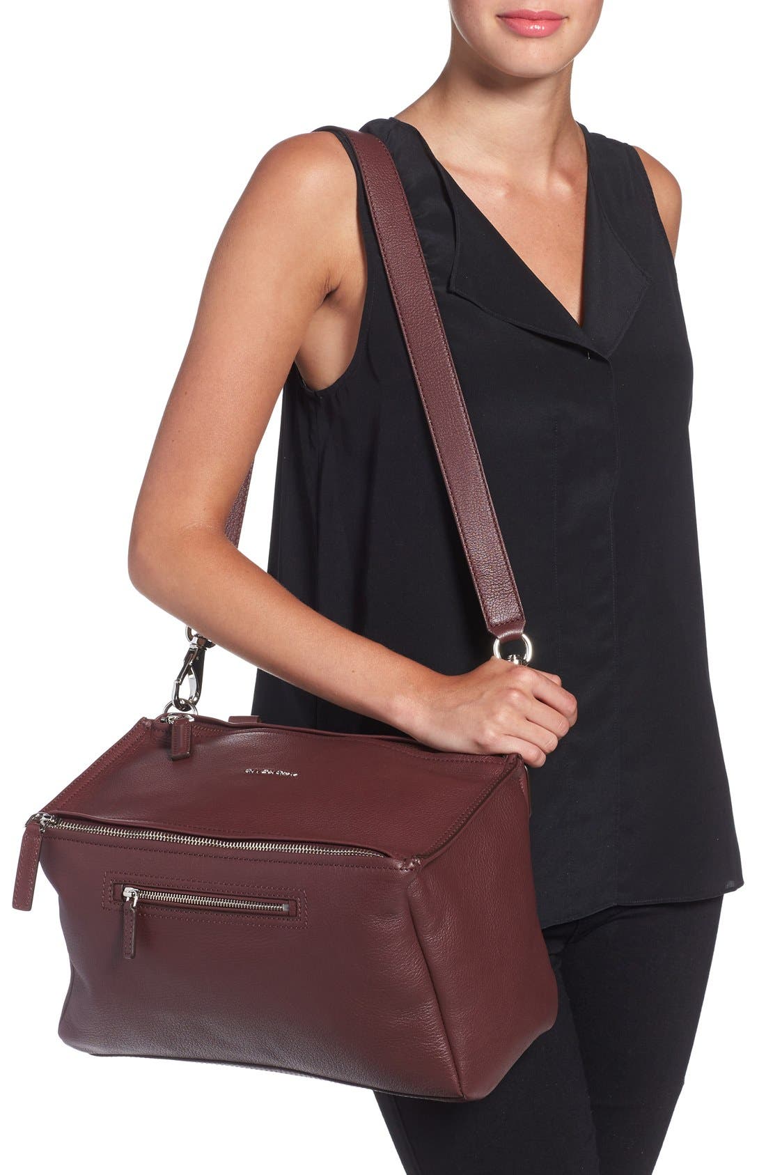 Medium Pandora Sugar Leather Satchel, Alternate, color, OXBLOOD RED  