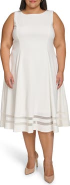 Calvin Klein Mesh Panel Fit & Flare Midi Dress