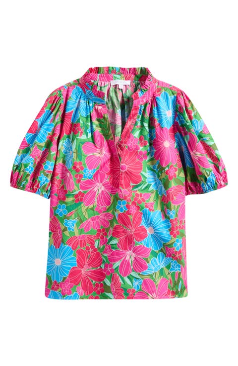 Close to You Floral Split Neck Top (Plus)