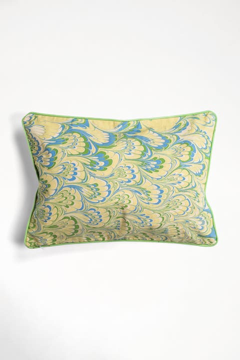 Seaglass Peacock Hand-Marbled Pillow - Cover Only