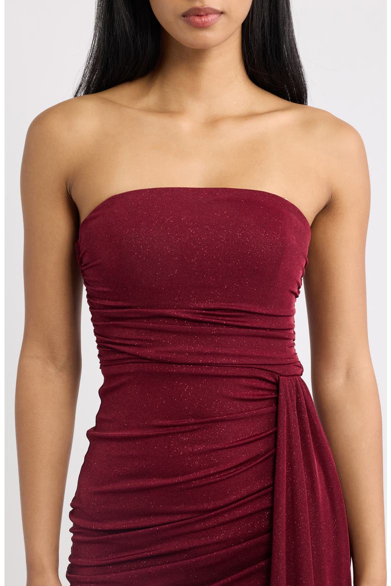 Glitter Knit Strapless Minidress with Side Drape, Alternate, color, WINE