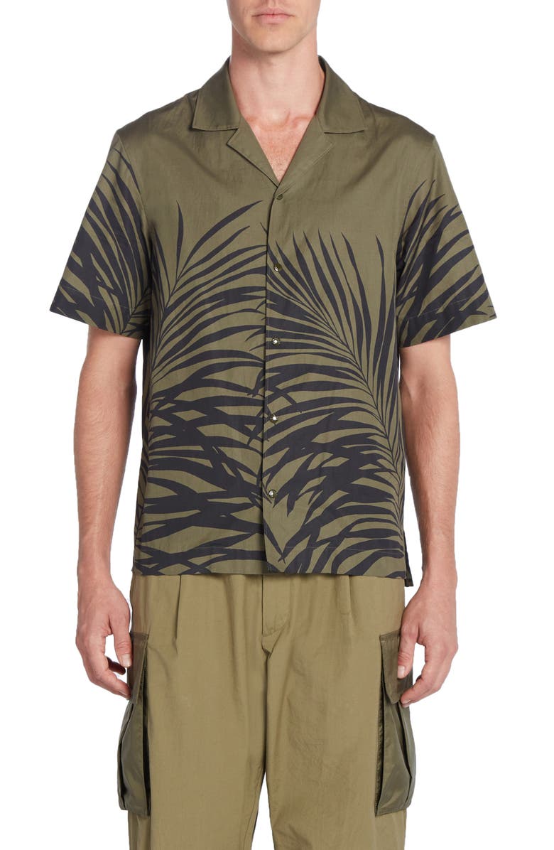 Moncler Fern Print Cotton Poplin Camp Shirt, Main, color, 