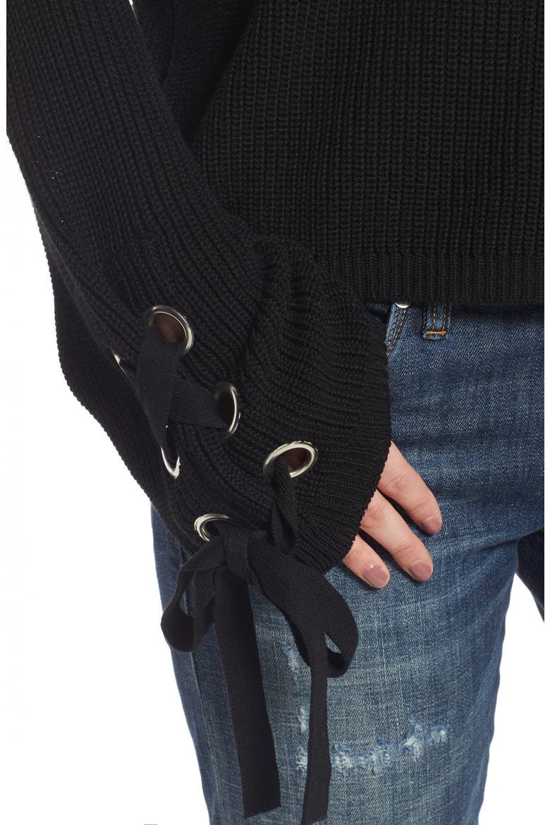 Grommet Sleeve Pullover, Alternate, color, BLACK