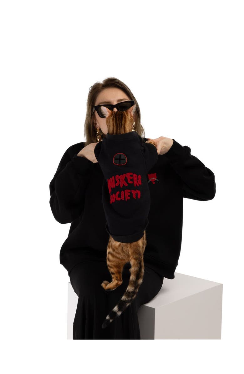 Moshiqa Whiskers Society Pet Sweatshirt, Alternate, color, Black