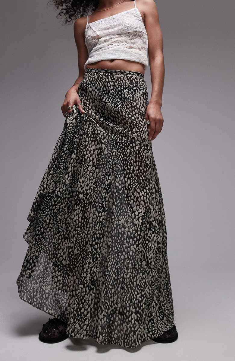 Topshop Printed Godet Semisheer Maxi Skirt, Alternate, color,
